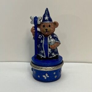 Vintage 1999 Claires Wizard Teddy Bear Trinket Box Blue Glitter Stars Butterfly